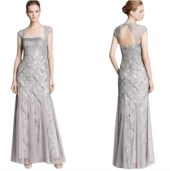 Adrianna Papell Formal Gown/Dress, Platinum Grey, sz 4 - Picture 11 of 12